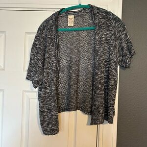 Faded Glory Black and Gray Marled Short-Sleeve Open-Front Cardigan